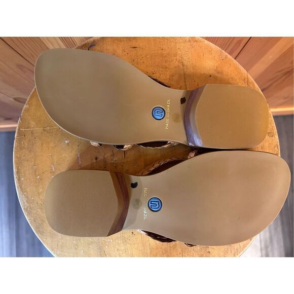 Nicole Ladies Size 8.5M Tan Brown Braided Faux Leather Flower Sandals Slide Ins - Picture 7 of 8